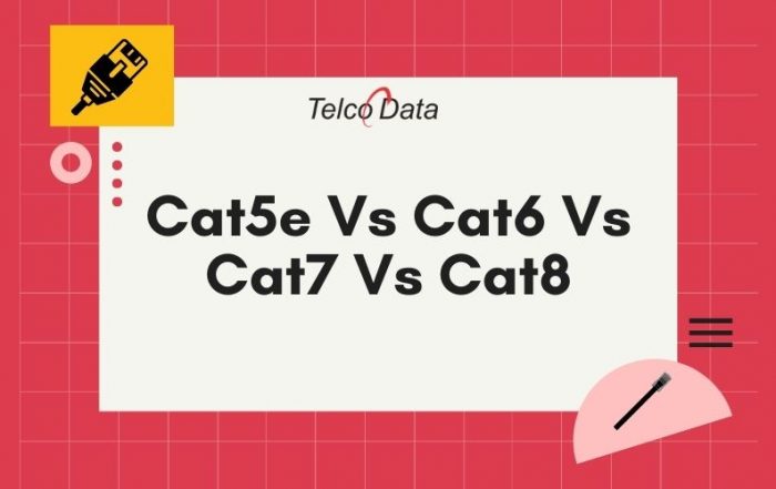 Graphic with text "Cat5E vs. Cat6 vs. Cat7 vs. Cat8" in black.