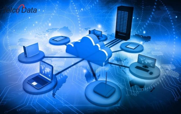 Graphic depicting the functionality of a cloud-based communications system.