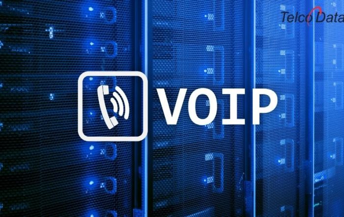 Graphic of a server with an icon of a phone and the headline "VoIP".