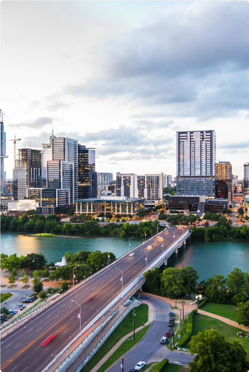 Aerial shot of Austin from the First Street bridge.